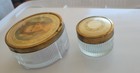Vintage Dresser Vanity Powder Jars Clear  Art Deco Floral Lids