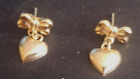 14k Solid Gold Bow   Heart Push Back Earrings For Young Girls