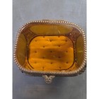 Vintage Ormolu Filigree Amber Glass Beveled Casket Jewelry Box Tufted Silk Base