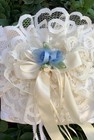 Wedding Ring Bearer Pillow White Lace Pearls Ivory White Blue Flowers Keepsake