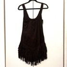 Western Boho Mini Fringe Dress Dreamgirl Brown Faux Suede Beaded Festival Xl