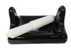 Black Ceramic Tile Tp Holder Toilet Paper Porcelain Vintage Mid Century Modern