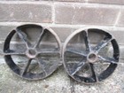 Pair Of Vintage Antique Shepherds Hut Stationary Engine Cast Iron Trolley Wheels
