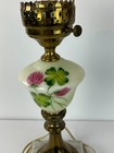 Vintage Marble Base Table Lamp Milk Glass Floral Painted Brass Light