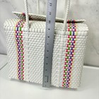 Vintage 60s Mercado Mexican Plastic Woven Tote Bag Medium Sized Top Snap Closure