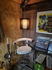 Vintage Curved Smoked Lucite Panel Swag Light Mid Century Modern Chandelier 12  