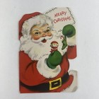 Vintage Mid Century Christmas Greeting Card Santa Claus Stocking Toy Hallmark