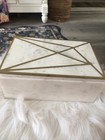 White Marble Decorative Box With Geometric Brass Inlay Design 