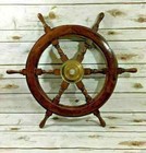 24 brass Wooden Vintage Ship Steering Wheel Pirate D  cor Wood Fishing Wall Boat