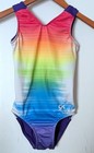 Gk Elite Gymnastics Leotard Flip Side Rainbow Print Purple Size Axs