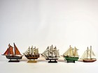 Lot Of 5 Handmade Wooden Sailing Ship Models Tall Vessel Boat Nautical Decor