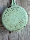Vintage Mid Century Turquoise Enamel Cast Iron Skillet Fry Pan No  8     10 
