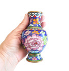 Vintage Chinese Jingfa Cloisonn   Bud Vase Blue With Colorful Flowers 5   