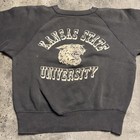 Vtg 1960s Kansas State University Flock Print Sweatshirt Raglan 100  Cotton M