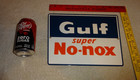 Vintage Gulf Super No Nox Gasoline  dog Ears 11  Porcelain Metal Gas   Oil Sign 