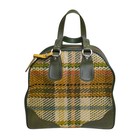 Vintage Bowling Ball Bag Woven Tartan Plaid Pattern With Green Leather Trim