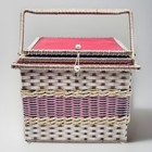Vintage Large 3 Piece Red Woven Sewing Basket Top Box Compartment Removeable