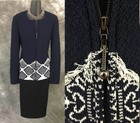 Beautiful St John Jacket Knit Blue White Fringe Suit Blazer Size 4