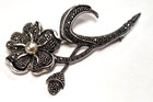 Vintage Judith Jack 925 Sterling Silver Marcasite Faux Pearl Flower Pin   Brooch