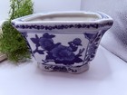 Vintage Blue   White Porcelain Planter  4 25    Tall   7    Wide - Used  See Pics