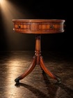 Vintage Mahogany Drum Table Regency Style Red Leather Top Drawers Claw Feet
