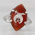 Carnelian Shriners Signet Ring 14k White Gold Masonic Vintage Size 5 25