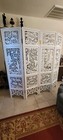 Antique Wood Chinese Black Folding Screen With Gold Highlights