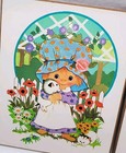 Vtg Nursery Kids Room Decor Ginger Girls Cats Chicken Sunflowers 70s Cottagecore