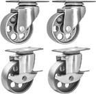 4 All Steel Swivel Plate Caster Wheels W Brake Lock Heavy Duty High-gauge Steel 