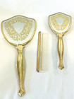 Vintage 3 Piece Gold Plated Vanity Dresser Set Hand Mirror  Brush   Comb