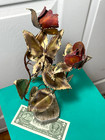 Vintage Mcm Brass metal Flower   Butterfly Brutalist Style Sculpture Marble Base
