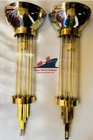 Vintage Art Deco Wall Sconce Pair Brass Nickel Glass Rod Nautical Ship Lamp