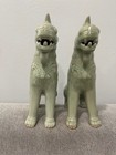 Thai Siam Celadon Green Glazed Pair Of Mythical Beasts Qilin Figurines   Statues