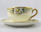 Antique Hand Painted Nippon Daisy Tea Cup   Saucer Artist Initialed