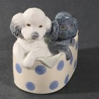 Vintage Nao By Lladro Poodles And Dots In A Basket 1987 Blue White Retired