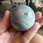 2 Polished Crystal stone Spheres Green purple Speckled   Tan gray black Swirl