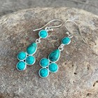 925 Sterling Silver Round Shape Turquoise Stone Dangle Earrings For Women
