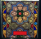 Antique 19th Century Leaded Hand Painted   Fired Stained Glass Window 29 x28 75 