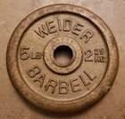 Single Vintage Weider 5lbs Standard Weight Plate Gold 1  Hole