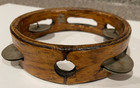 Vintage Tambourine Instrument Wooden Wood 6  Diameter Metal Jingles