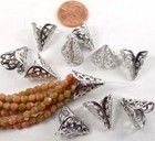 10 Silver Plated Pewter Filigree Fancy Hollow Cones Bead Caps 16mm