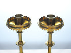 Pair Of Antique Brass Gothic Candlesticks Absolutely Gorgeous Patina 7 1 2 In