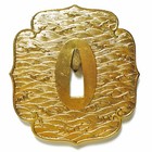 Sunflower Papaya Wave Clouds Gold Iron Tsuba No Cabinet Hole Art Antique