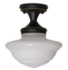 Schoolhouse Semi Flush Mount Ceiling Light  Oil Rubbed Bronze  White Glass 