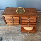 Vintage Mcm Wooden 12 Cork Coaster Mini Chest Set With Brass Handle     A Retro Ba