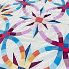 Handmade Double Wedding Ring Cotton Fabric Queen Size Patchwork Quilt Top topper