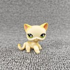  733 Littlest Pet Shop Yellow Cream Short Hair Cat Kitty Green Eyes Rare Toy Lps