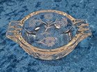 Vintage Clear Heavy Cut Glass Cigar Cigarette Flower Design Ashtray 4  Daimeter