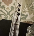 Unique Pair Large Bohemian Glass Vases W applied Garnet   Silver Flowers  C1900
