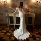 Off Shoulder Mermaid Wedding Dresses Elegant Long Sleeves Backless Bridal Gown